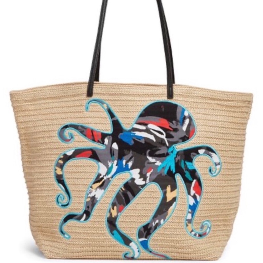 VERA BRADLEY Seashore Octopus Straw Leather Beach I25/26